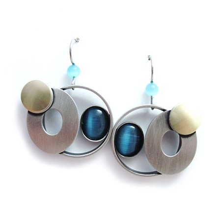 Blue Catsite Circles and Ovals Earrings by Christophe Poly - Click Image to Close